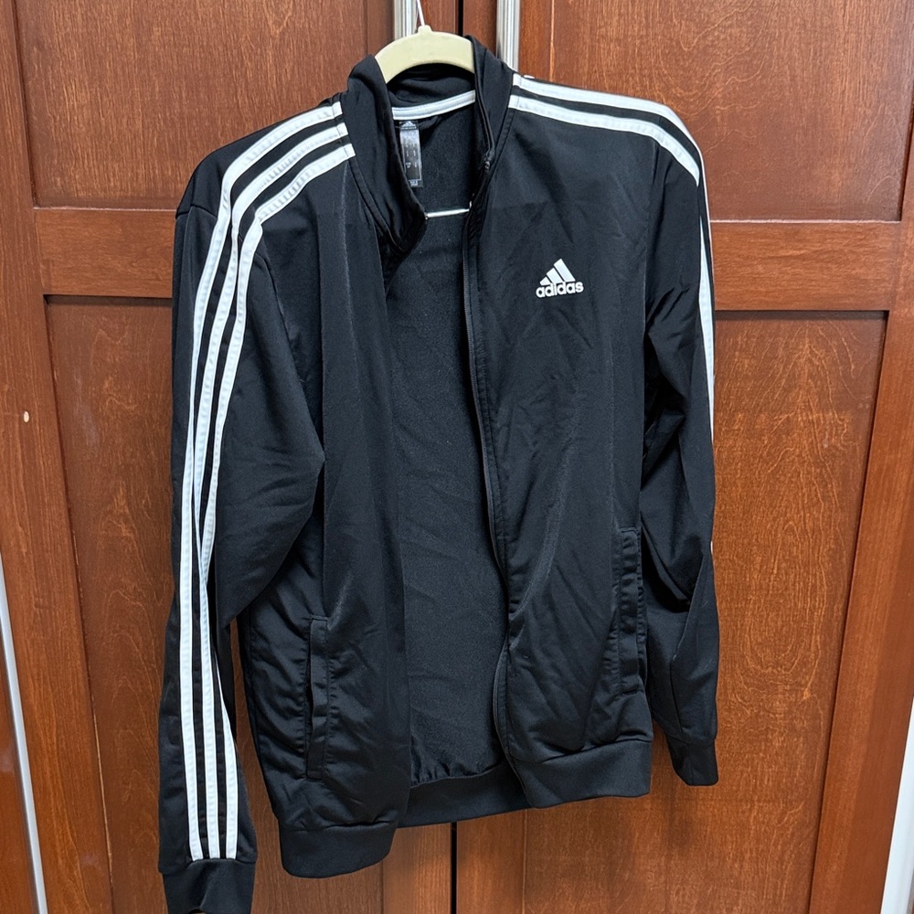 adidas Black Track Jacket with White Three-Stripe Detail